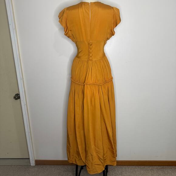 VINTAGE | 1930s 1940s Mustard Cold Rayon Ball Ruched Gown - Picture 3 of 11